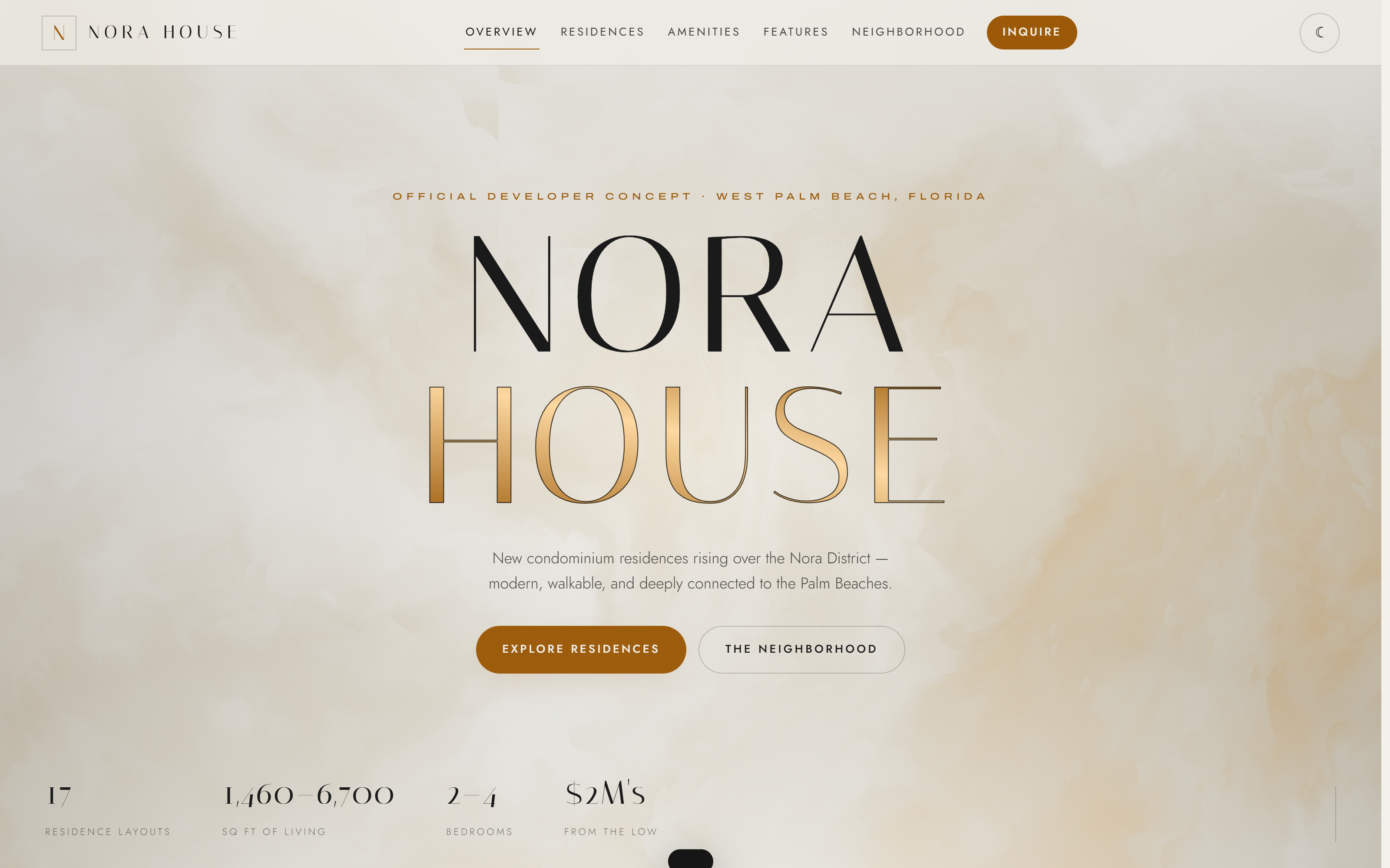 Nora House experience site with WebGL hero